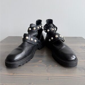 Black Zara studded pearl ankle boots
